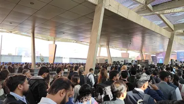 Rush at the entry gates of Bharat Mandapam for AI Impact Summit 2026 in New Delhi on Monday, Feb 16, 2026.