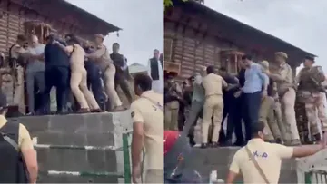 Videograb of scuffle between Omar Abdullah and security forces shared by the chief minister himself on Monday, July 14, 2025.