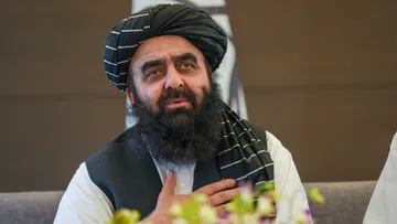 Afghanistan Foreign Minister Amir Khan Muttaqi addresses a press conference, in New Delhi, Sunday, Oct. 12, 2025.