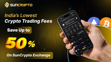 SunCrypto Exchange mobile dashboard with new low-fee structure graphics for Indian crypto traders