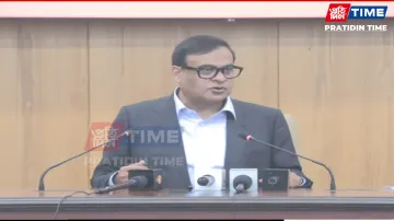 Assam CM Himanta Biswa Sarma addressing the media after a cabinet meeting today