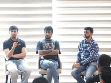 From left to right - Jai Shah, Yash Bhanushali and Vishal Parekh during Esports Masterclass at ApeCity