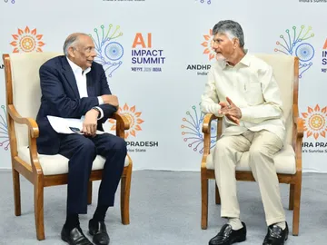 Raj Vattikuti Founder and Executive Chairman Calibo Right- N Chandrababu Naidu Chief Minister of Andhra Pradesh