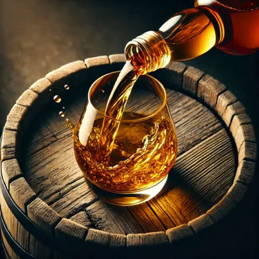 A close-up shot of golden whiskey