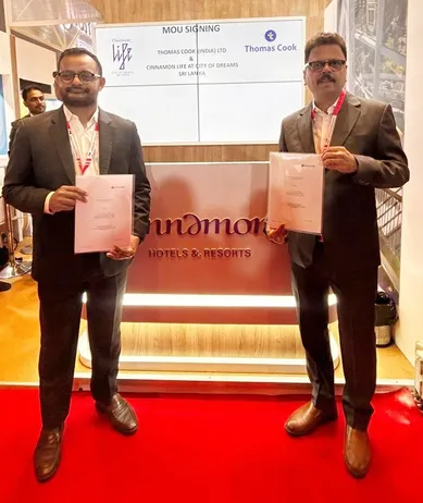 (R to L) Mr. Rajeev Kale, President & Country Head - Thomas Cook India at the signing of MoU with Mr. Hishan Singhawansa - CEO, Cinnamon Hotels & Resorts