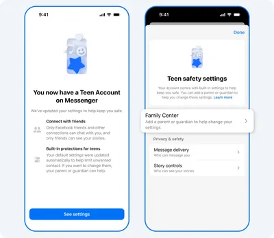 Screen showing Messenger Teen Accounts UI