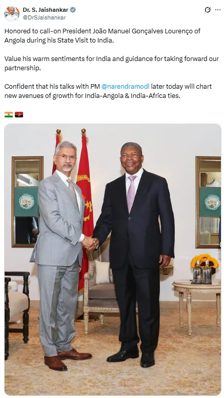 EAM S. Jaishankar Welcomes Angolan President Lourenço, Optimistic About Strengthening India-Angola & India-Africa Ties