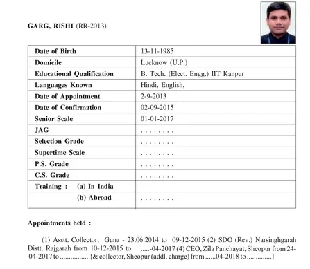 Service history of IAS Rishi Garg