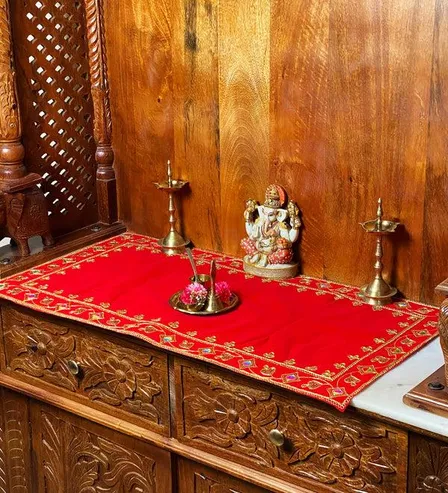 Handmade Red Velvet Puja Aasan | Puja Altar Cloth / Chowki Aasan / Kapda  Mat for Puja Table for Puja Home Mandir and Temple | D'DASS Store