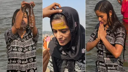 Poonam Pandey took a holy dip in the Maha Kumbh on Mauni Amavasya