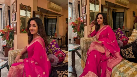 Raima Sen Dazzles in Pink Banarasi Sari for Durga Puja Celebrations