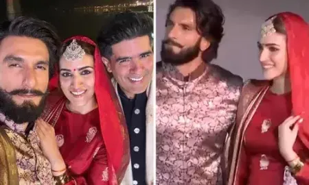 Ranveer Singh keeps it stylish in Banarasi bandhgala, Kriti Sanon dons silk lehenga for Manish Malhotra’s show in Varanasi