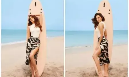 Kiara Advani rocks the beach look with a surfboard