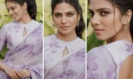 Malavika Mohanan aces spring fashion in beautiful lilac floral saree for Christy promotions