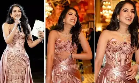Radhika Merchant dazzles in rose gold Versace gown
