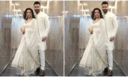 Ankita Lokhande twins with Vicky Jain in traditional white ensemble