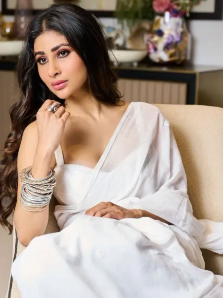 Mouni Roy Exudes Sensuous Vibes in White Saree