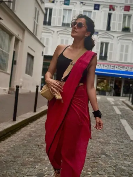 Taapsee Pannu Brings Desi Swag to Paris, Strolls in Saree