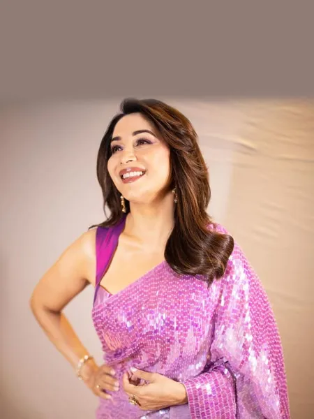 Madhuri Dixit Light Purple Shimmery Saree