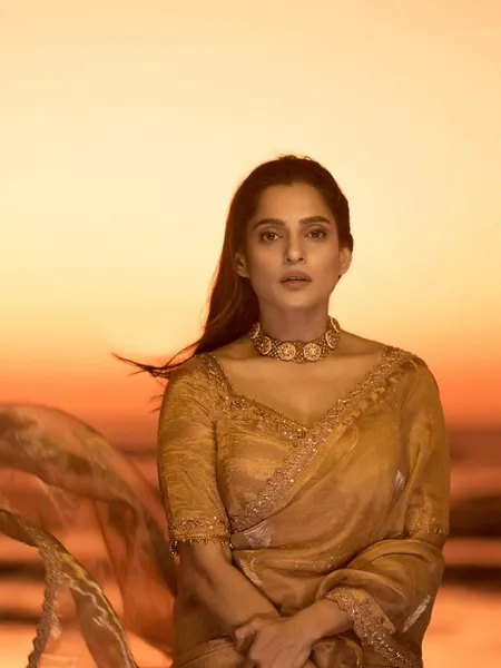 Priya Bapat Golden Saree