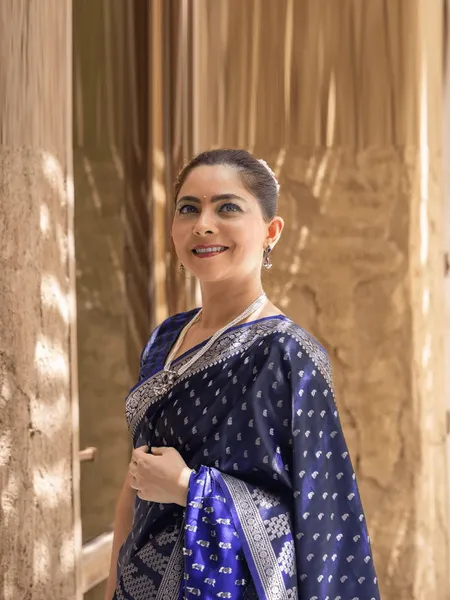 Sonalee Kulkarni Blue Silk Saree