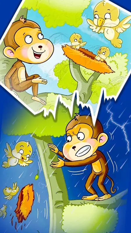 Jungle Story: बंदर और  चिड़िया