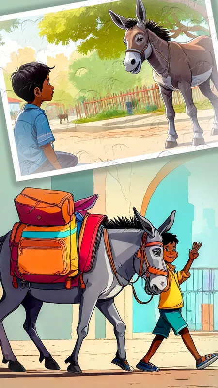 सीख देती मजेदार कहानी: राजू का बस्ता और गधा
