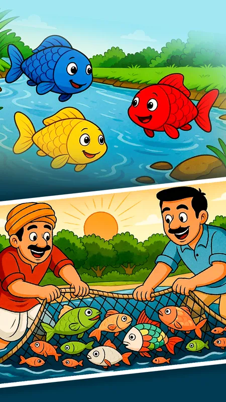 प्रेरक कहानी: नन्ही नदी की तीन मछलियाँ और एक सबक