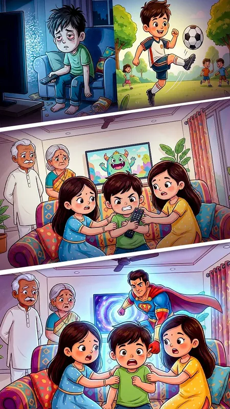 जादुई टीवी: आर्यन और सुपरहीरो की सीख - हिंदी कहानी