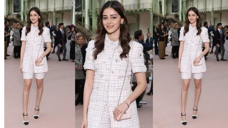 अनन्या का पेरिस फैशन वीक में ट्वीड जैकेट और बरमूडा में ग्लैमरस लुक