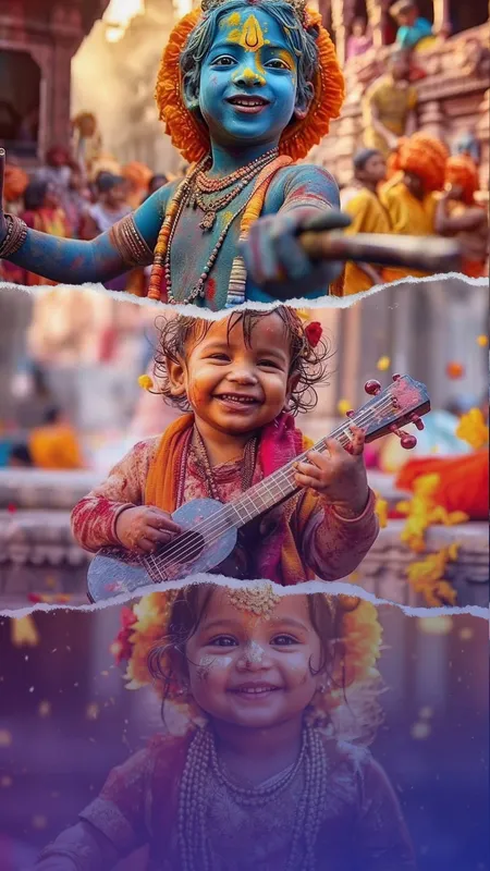 Indian Gods in their Childhood in Vrindavan visualised through AI