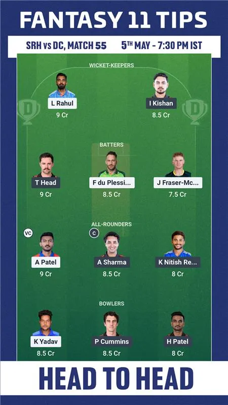 SRH vs DC dream11
