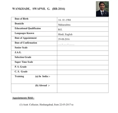 Service record of IAS Swapnil Wankhede