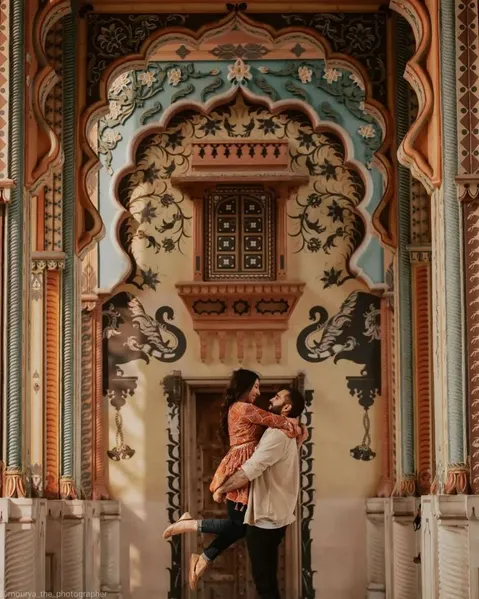 Rajasthan palaces for a royal pre wedding shoot theme.