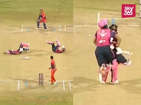 MPL 2025: Vicky Ostwal Survives Hilarious Run-Out Scare After Mid-Pitch Collision in Eliminator - Must Watch!