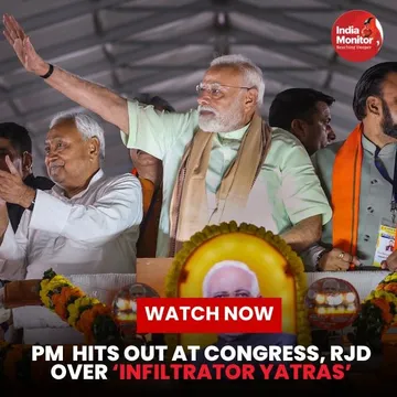 PM Modi at Bihar rally accuses Congress, RJD of shielding foreign infiltrators, sharpens attack on opposition.