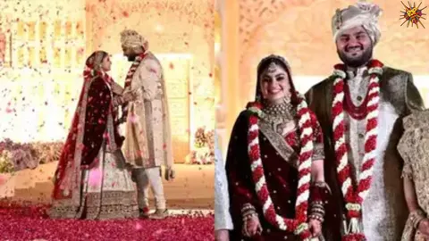Diva Shah the Choti Bahu of Adani stuns in bridal lehenga by Sabyasachi Mukherjee
