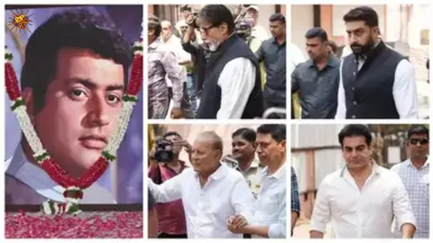Bollywood stars like Amitabh & Abhishek Bachchan, Salim & Arbaaz Khan & others gathered to pay their last respects at Manoj Kumar's funeral