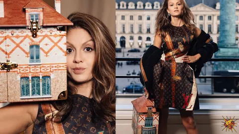 Natasha Poonawalla at Paris Fashion Week in Louis Vuitton Trunk Bag