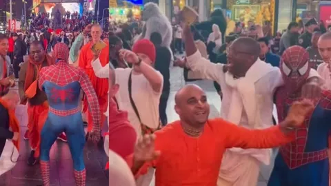 Viral Video: Man Dressed As Spider-Man Dances With ISKCON Devotees At Times Square!