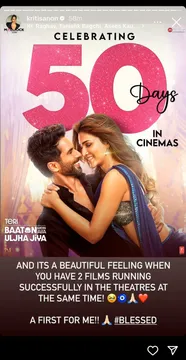Kriti Sanon shares a heartfelt note on TBMAUJ and the release of Crew says, “And it's a beautiful feeling when you have 2 films running successfully in the theatres at the same time”
