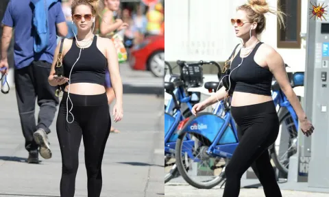 Pregnant Jennifer Lawrence in a Sporty Look out in the streets of  NYC