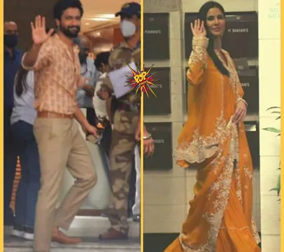 Visuals inside: Katrina Kaif- Vicky Kaushal are all smiles as they heads up to their D Day venue