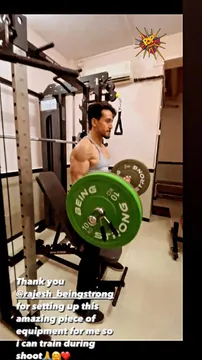 <em>Tiger Shroff shares an image of his gym on current set!</em>