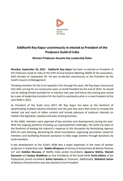 Siddharth Roy Kapur unanimously re-elected as President of the Producers Guild of India