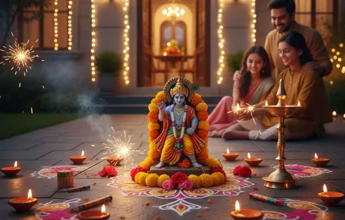 नरक चतुर्दशी 2025: अहंकार पर प्रकाश की विजय – श्रीकृष्ण और नरकासुर की कथा  और इसका प्रतीकात्मक अर्थ - Hindu Tone