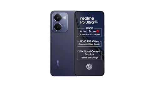  Realme P3 Ultra  Realme P3 Ultra में 1.5K कर्व्ड AMOLED डिस्प्ले मिलता है, जो 120Hz रिफ्रेश रेट, Gorilla Glass 7i के साथ आता है। धूल और पानी से बचाने के लिए IP69 रेटिंग दी गई है। इस फोन में Dimensity 8350 Ultra प्रोसेसर दिया गया है। इसके साथ ही इसमें 6000mAh बैटरी दी गई है, जो 80W चार्जिंग को सपोर्ट करती है। कैमरा औसत है और Realme UI थोड़ा भारी लग सकता है, लेकिन प्रीमियम लुक और दमदार डिस्प्ले के साथ ये फोन पैसा वसूल है। Flipkart सेल में इस फोन के 8GB + 128GB वेरिएंट को 22,999 रुपये में लिस्ट किया गया है।