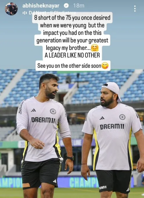 Abhishek Naya's Instagram  Story for Rohit Sharma