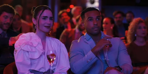 emily in paris. (l to r) lily collins as emily, lucien laviscount as alfie in episode 505 of emily in paris. cr. courtesy of netflix &copy; 2025