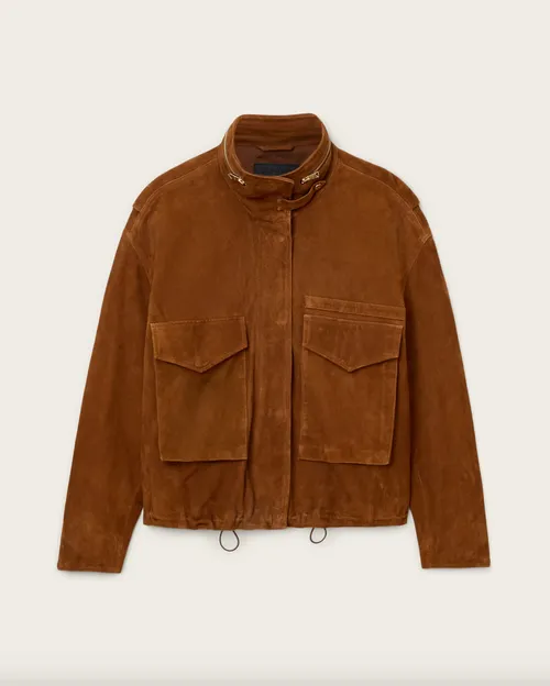 Clay Funnel-Neck Suede Cropped Jacket